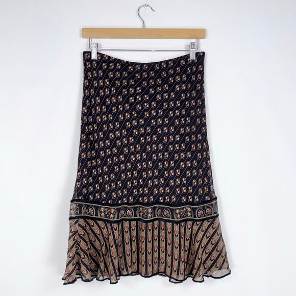 Studio M Women's Vintage Boho Lagenlook 100% Silk Slip Skirt Small Black Tan - Picture 5 of 10